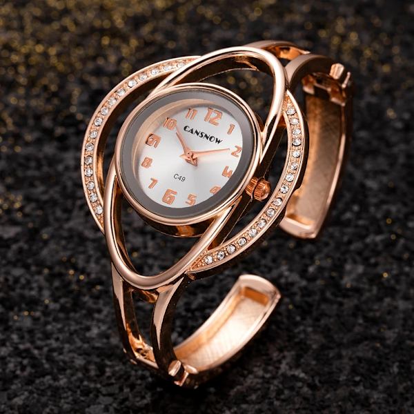 CANSNEW Relogio Feminino Mode Watch Kvinnor Armband Armband Klockor Lyxiga rostfritt stål Damarmbandsur Kvinnlig klocka Gold Black