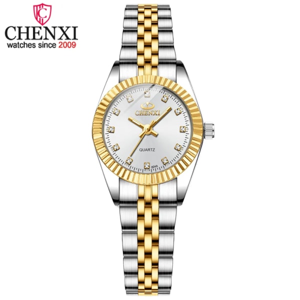 CHENXI Dam Guld & Silver Klassisk Quartz Watch Dam Elegant Klocka Lyx presentklockor Dam Vattentät Armbandsur 004A IPG Black