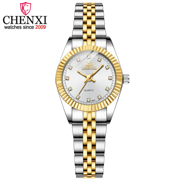 CHENXI Dam Guld & Silver Klassisk Quartz Watch Dam Elegant Klocka Lyx presentklockor Dam Vattentät Armbandsur 004A IPG Golden