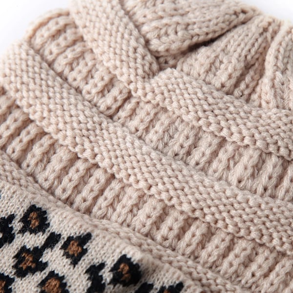 10 Färger Leopard Beanie Kvinnor Stretch Stickad Virkad Beanies Vintermössor För Kvinnor Varma Dam Messy khaki One Size