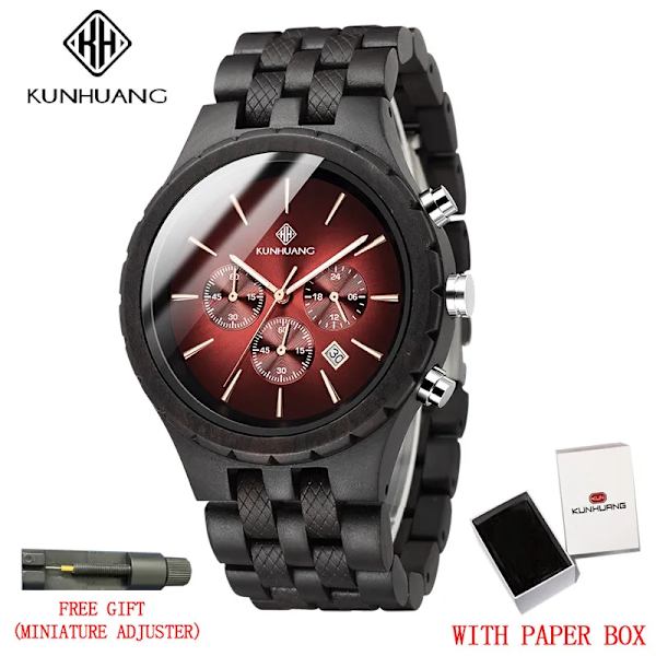 KUNHUANG Handgjord watch multifunktionsurtavla watch Lyxig lysande kronograf Custom Logo relógio masculino black paper box
