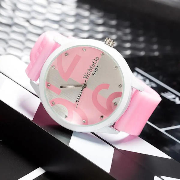 Womage Watch Dam Gröna Klockor Mode Big Number Quartz Armbandsur Dam Dam Gilrs Silikon Sportklockor reloj mujer Brown