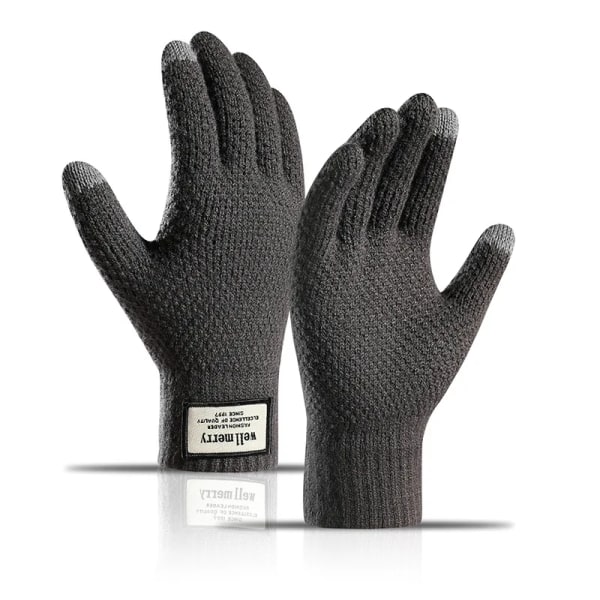 Vinterstickade Helfingerhandskar Män Kvinnor Utomhus Löpning Köra cykling Pekskärm Solid Ylle Tjock Hög kvalitet Mjuk Gray One Size