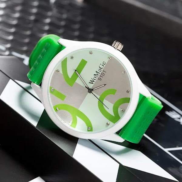 Womage Watch Dam Gröna Klockor Mode Big Number Quartz Armbandsur Dam Dam Gilrs Silikon Sportklockor reloj mujer White