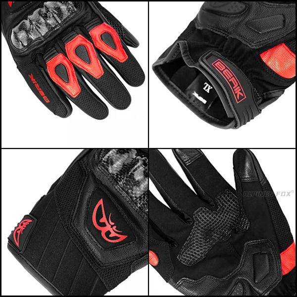 Berik Herr Läder Motorcykelhandskar Moto Racing Kolfiberhandskar Cykel Motorcykel Åkning Skyddshandskar Luvas BEG-201 Black M