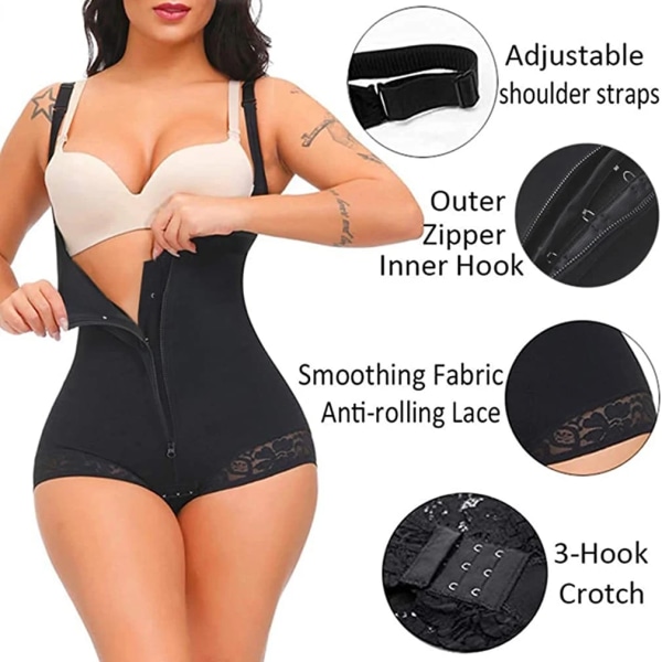 Body Shapewear Kvinnor Magen Slimming Slida Fajas Colombianer Postpartum Shaper Waist trainer Korsett Body Reduktiv görd Black XXL