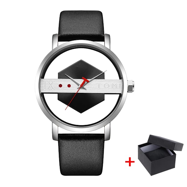 Enkla klockor för män Toppmärke 2023 Mode Quartz Armbandsur Dam Creative Halv Transparent Urtavla Unisex Armband reloj hombr 758 Black silver