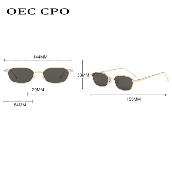 OEC CPO Small Square Solglasögon Kvinnor Män Märke Steampunk Metallram Solglasögon Herr Retro Glasögon UV400 Glasögon O949 C1 Black-Black