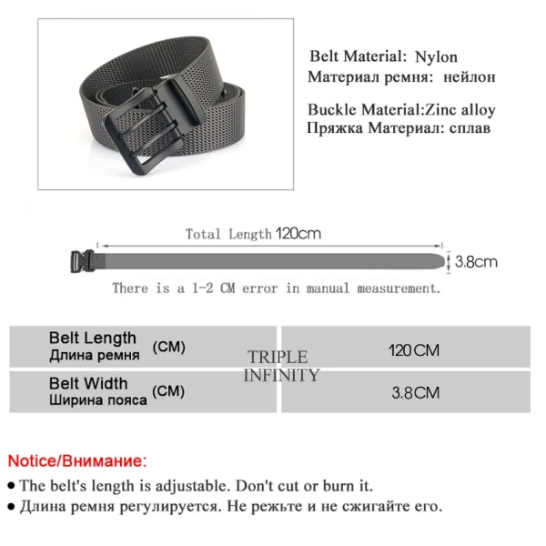 Metall dubbelstift Spänne bälten Andas nylon taktiskt bälte Slitstarkt långt militärbälte för män Quick Dry Jeans Midjeband Vandring Black Belt Match B 120cm Adjustable