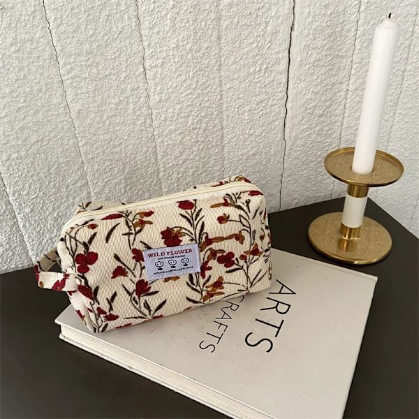 Mode Retro Print Kosmetisk väska Canvas Tvättväska Stor kapacitet Kvinnor Resor Kosmetisk påse Smink förvaringsväskor 17X10X7cm(.291)