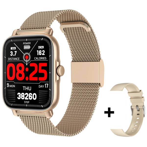 Bluetooth Svara samtal Smart Watch Herr Puls Fitness Tracker Klockor IP67 Vattentät Dam Smartwatch för Android IOS Mesh belt golden