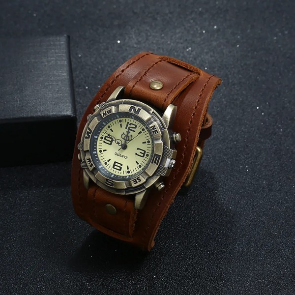 Män Punk Retro Enkelt Mode Läderarmband Watch Män Quartz Armbandsur Smart Mekanisk Watch Män Automatisk Erkek Kol Saati Light brown