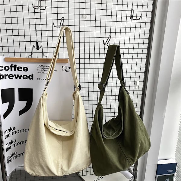 Kvinnor Canvas Axelväskor Stor kapacitet Tjock bomullstyg Böcker Handväska Tote Solid Crossbody-väska Stor reseväska för damer Beige White