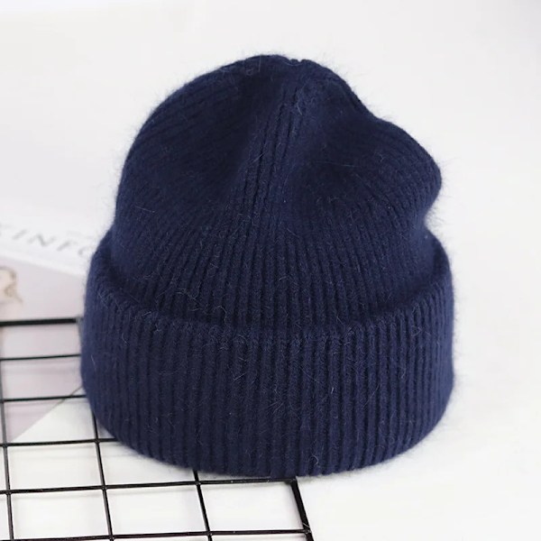 Visrover 9 Färger Unisex Solid Färgade Mössor Vinterhatt För Kvinna Stickad Bonnet Acryl Kvinna Höst Varma Skullies 1-navy