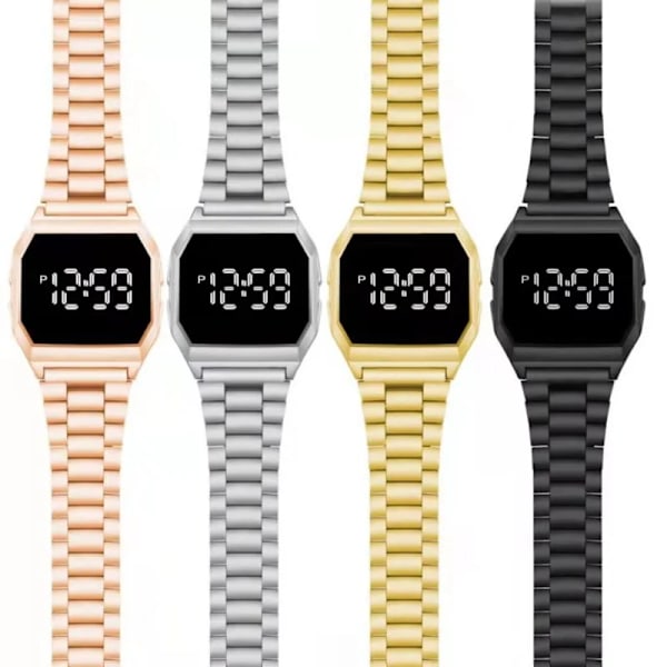 Sport LED Stora Digitala Armbandsur Herr Dam Metall Stålband Elektroniskt Armbandsur Lyxiga Par Armbandsur Gold 1