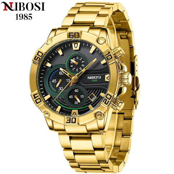NIBOSI watch för män Lyxig stor storlek guld mode kvartsklockor Klocka Kronograf Sport Vattentät armbandsur Relogio Masculino Retail Box(.207)