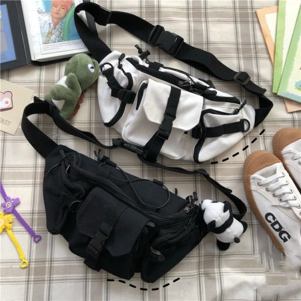 Harajuku Techwear Canvas Sling Bag Gothic Crossbody Väskor För Kvinnor Handväska Portmonnäer och Handväskor Bolsas Feminina Shoulder Frog Black