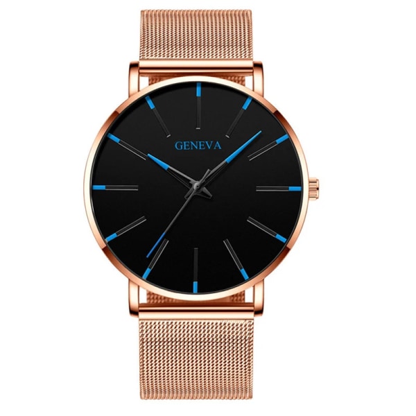 2023 Geneva Minimalist Watch Herr Ultra Tunn Blå Rostfritt stål Mesh bälteklockor Man Business Casual Quartz Watch M Rose Gold Blue