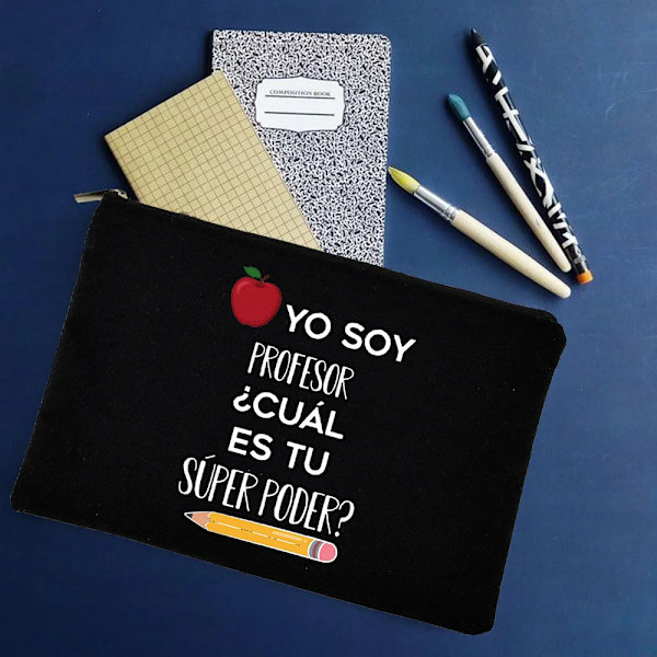 Yo Soy Profesor Cual Es Tu Superpoder Spansk Rese Sminkväska Organizer Presenter Sminkväskor Lärare Canvas Penna Förvaringspåse W01324-TBBK-D