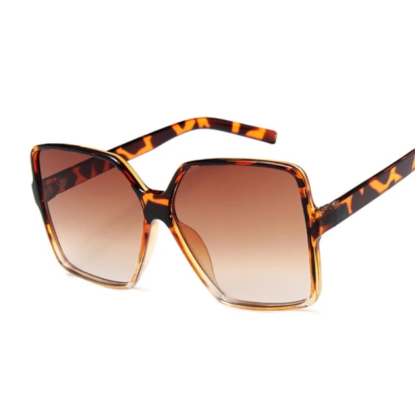 Svarta fyrkantiga överdimensionerade solglasögon Kvinna Stor ram Färgglada solglasögon Kvinnliga Spegel Oculos Unisex Gradient Hip Hop nyanser Leopard Brown