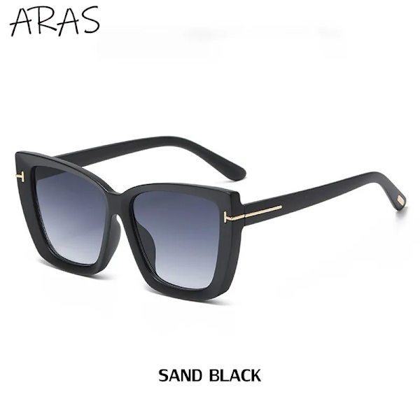 Mode Cat Eye Solglasögon Dam Lyxmärke Trendiga Oversized Cateye Solglasögon Dam Gradient Solglasögon Big Frame Glasögon C2 Sand Black With a bag