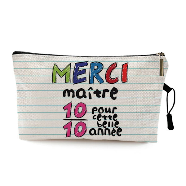 Teacher's Day Examen Present Cosmetic Bag Super Atsem Merci Maitresse Print Kvinnor Neceser Sminkväska Påse Organizer Pattern 12 22 x 13 CM