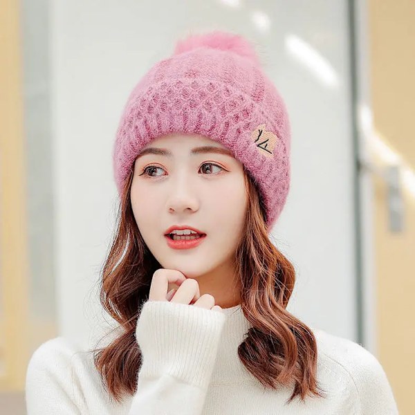 Vintervarma Hattar För Kvinnor Nytt Mode Koreanska Blandningar Tjock Varm Stickad Hatt Bonnets Skullies Beanie Hatt Pink