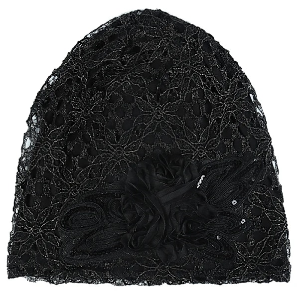 Hatt med hålspets för kvinnor, vår och höst, tunn andningsbar blommig kemohatt black