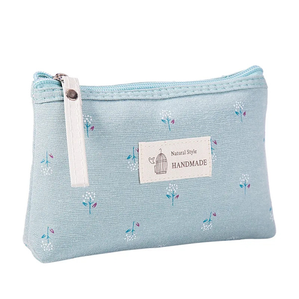 eTya Mode Canvas Kosmetikväska Kvinnor Blommor Blixtlås Små sminkväskor Organizer Canvas Mini Lady Toalettväska Påse blue