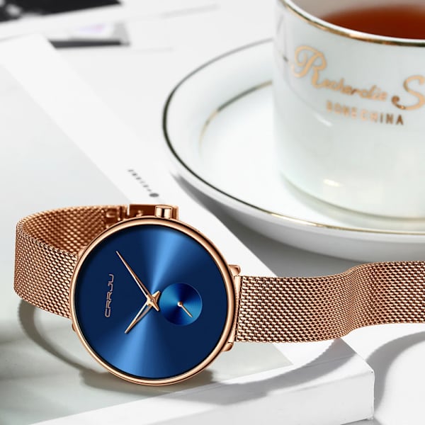 CRRJU Mode Watch Lyx Casual Enkel Dam Klänning Mesh Armbandsur Minimalistisk Vattentät Kvartsklocka Rose Gold