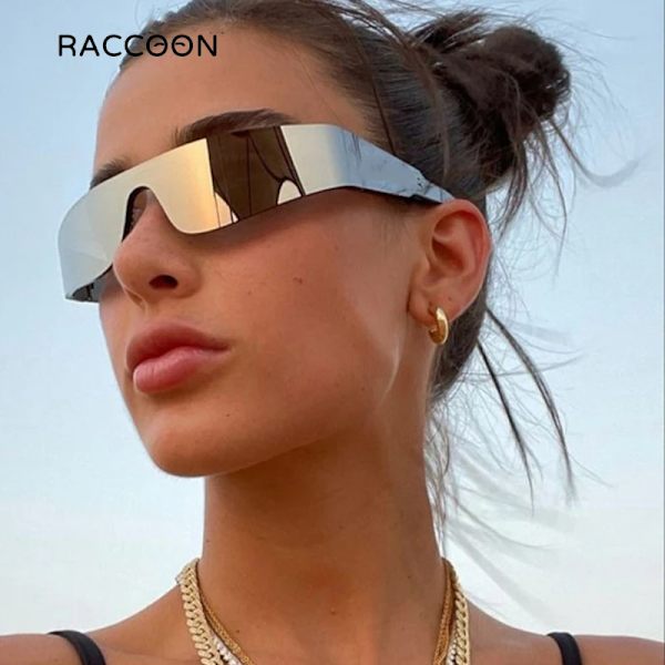 Kardashan Flat Top Shield Mode Punk Solglasögon Dam Y2K Solglasögon Män Spegel One Piece Glasögon 2000S 90S Estetiska glasögon E7-transparent look picture