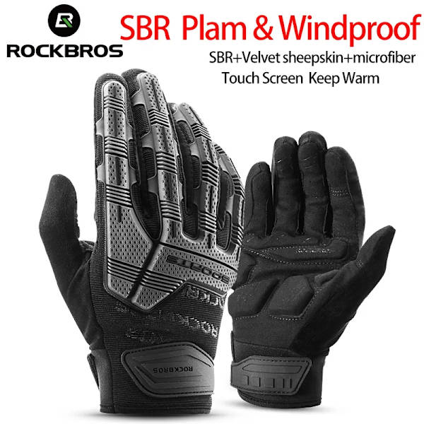 ROCKBROS Cykelhandskar Thermal Höst Vinterhandskar Vindtäta SBR Touch Screen Cykelhandskar Fullfinger Stötsäkra Sporthandskar S109-1BR M