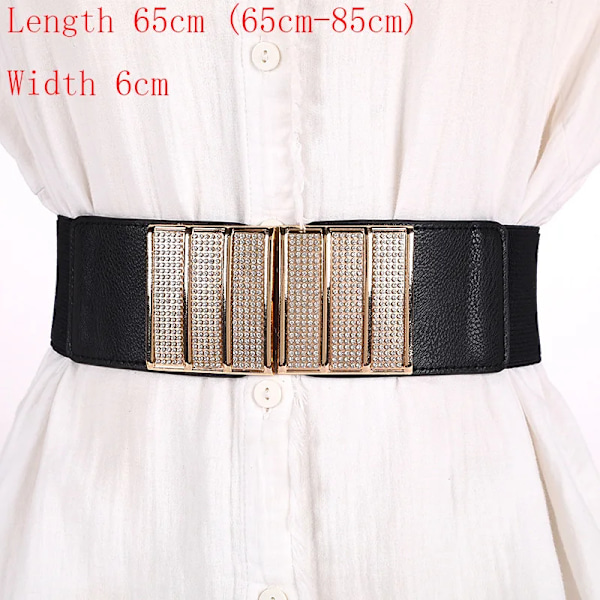 65cm Dammode Elastisk Klassisk svart midjeband Bred midja Stretchbälte för kvinnor Cinch Accessoarer Klänning Kappa Klädbälte Rectangle black 65cm(65cm-85cm)