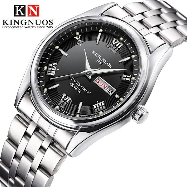 Topp Lyx Märke Klockor Business Quartz Armbandsur Rostfritt stål 30m Vattentät Datum Vecka Klocka Relogio Masculino Black Leather blue