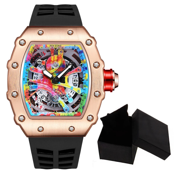 Modern design watch Sport lysande vattentät militärautomatisk watch för man pojkar Silikonrem Tonneau-urtavla QT336-4 with box