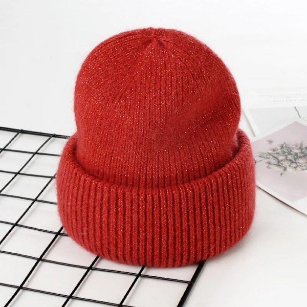 Visrover 9 Färger Unisex Solid Färgade Mössor Vinterhatt För Kvinna Stickad Bonnet Acryl Kvinna Höst Varma Skullies 4-lurex rust(.101)
