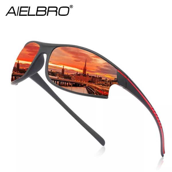 AIELBRO Glasögon 2021 Polariserade Cykel Solglasögon Fiske Vandring UV400 Herr Solglasögon Cykel Glasögon Solglasögon för män C04 black red gray