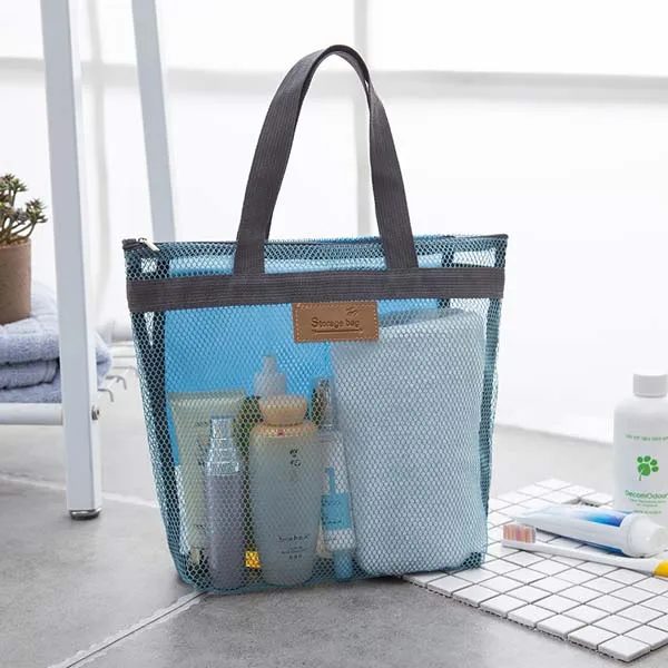 Kvinnor Beach Gym Bad Kosmetikväska Set Makeup Mesh Toalettpåsar Herr Organizer Bärbart case sky blue