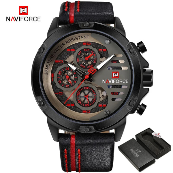 NAVIFORCE Herrklockor Toppmärke Lyx Vattentät 24 timmar Date Quartz Watch Man Läder Watch Herr Vattentät klocka BRB BOX