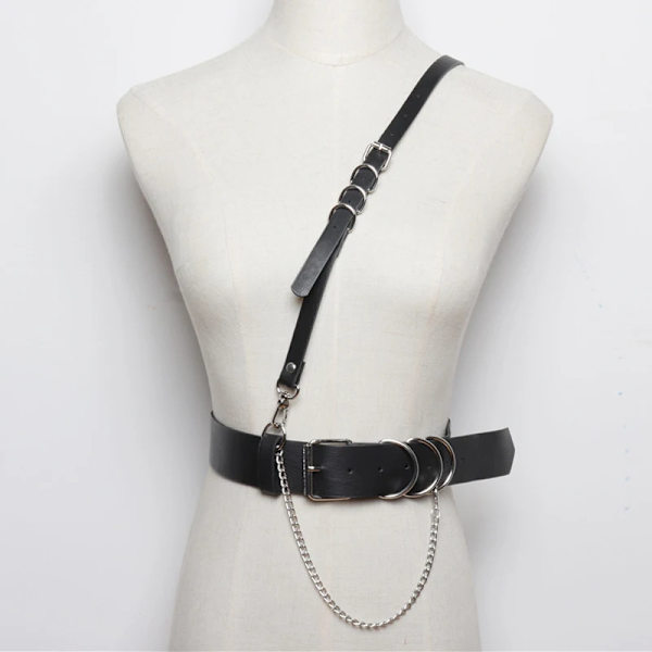 GAMPORL Kvinnor Kropp Bondage Sexig BH-sele Läder Svart Spänne Volanger Split Led Brett bälte Midjeband Strumpeband Bältesremmar Bdsm LB-282