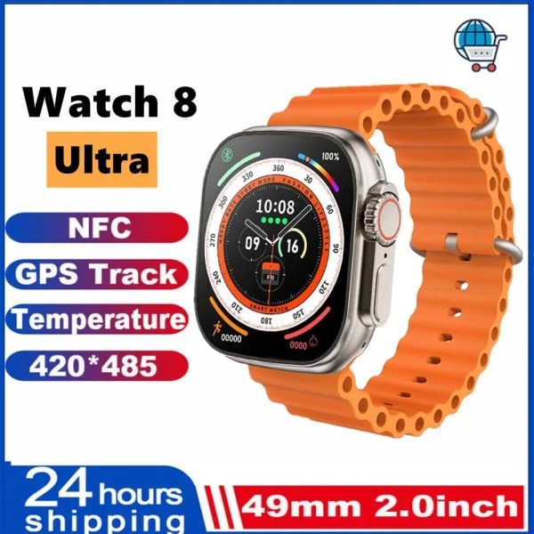 Smart Watch Ultra 8 NFC GPS Track 49mm Herr Dam Smartwatch Series 8 Termometer BluetoothCall Vattentät Sport För Apple BlackHY 4GS strap