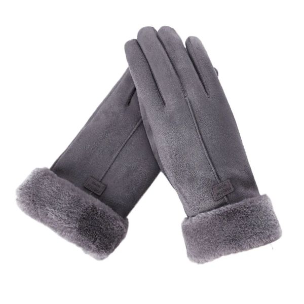 Thermal vinter Damhandskar Herr Cykelcykelhandskar Handvärmare Fleecefodrade Guantes Helfingervantar Pekskärm Vattentät Style2 Grey