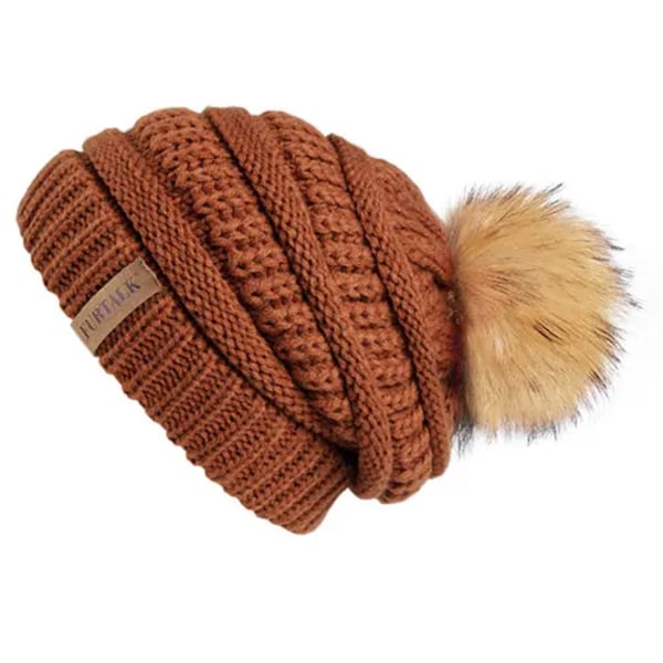 Talk Höst- & Vintermössa för Kvinnor Stickad Pompommössa Slouchy Beanie Skullies för Kvinnor Svart Röd Gul Bonnet Cap Brown Coffee