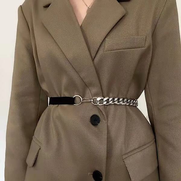 Gyllene kedja bälte Elastiskt silver metall midjebälten för kvinnor Hög kvalitet Stretch Cummerbunds dam kappa Ketting Riem midjeband Golden 67cm  elastic67-95cm