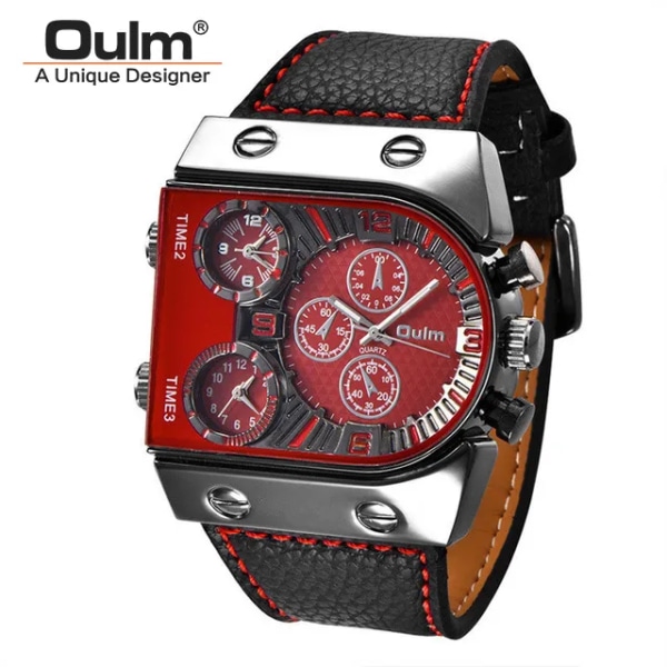 Oulm Klockor Herr Quartz Casual Läderarmband Armbandsur Sport Multi-Time Zone Military Man Clock erkek saat Drop C1