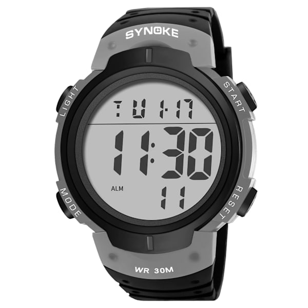 SYNOKE Big Numbers Watch Herr 50M Vattentät Manklocka Alarm Stoppur Multifunktion Digitala klockor Relogio Masculino Silver