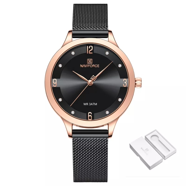 NAVIFORCE Damklockor Nytt mode Lyxmärke Watch Rostfritt armband Quartz Watch för kvinnor Relogio Feminino RGB-BOX