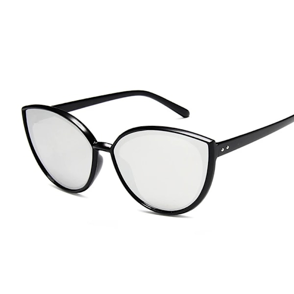 Retro Cat Eye Style Solglasögon Kvinna Mode Gradient Solglasögon för kvinnligt märke Designer Glasögon Färgglad spegel Gafas De Sol Black Silver