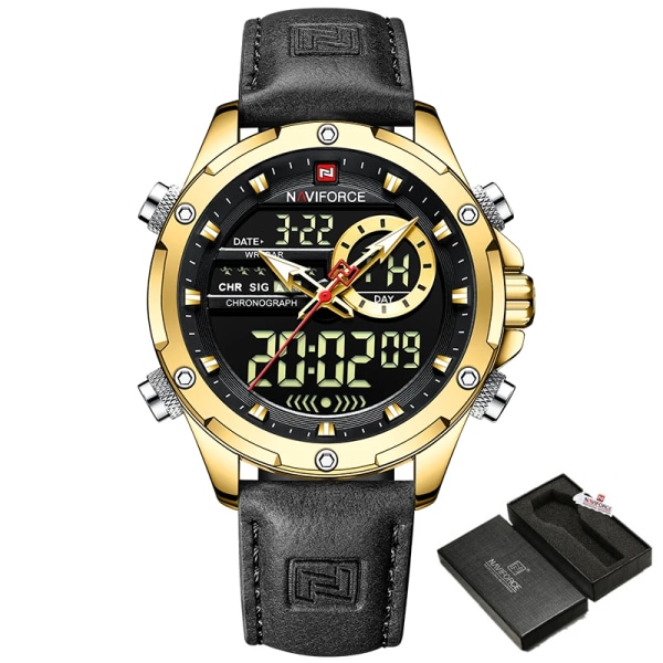 Nya NAVIFORCE klockor Herr Lyxmärke Militär Sport Watch Chronograph Quartz Vattentät Watch Läder Herrklocka G B With Box