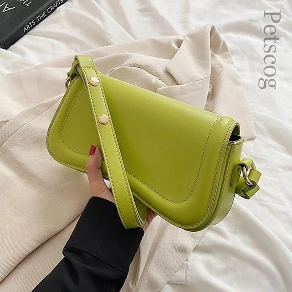 Petscog Luxury Designer Axelväskor Crossbody Väskor För Kvinnor Pu Läder Trend Kvinnlig Underarm Väska Mode Handväska Flap Handväskor Green (20cmMax Length30cm)